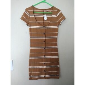 Aeropostale Brown White Stripe Button Front T Shirt Dress Mini Size S